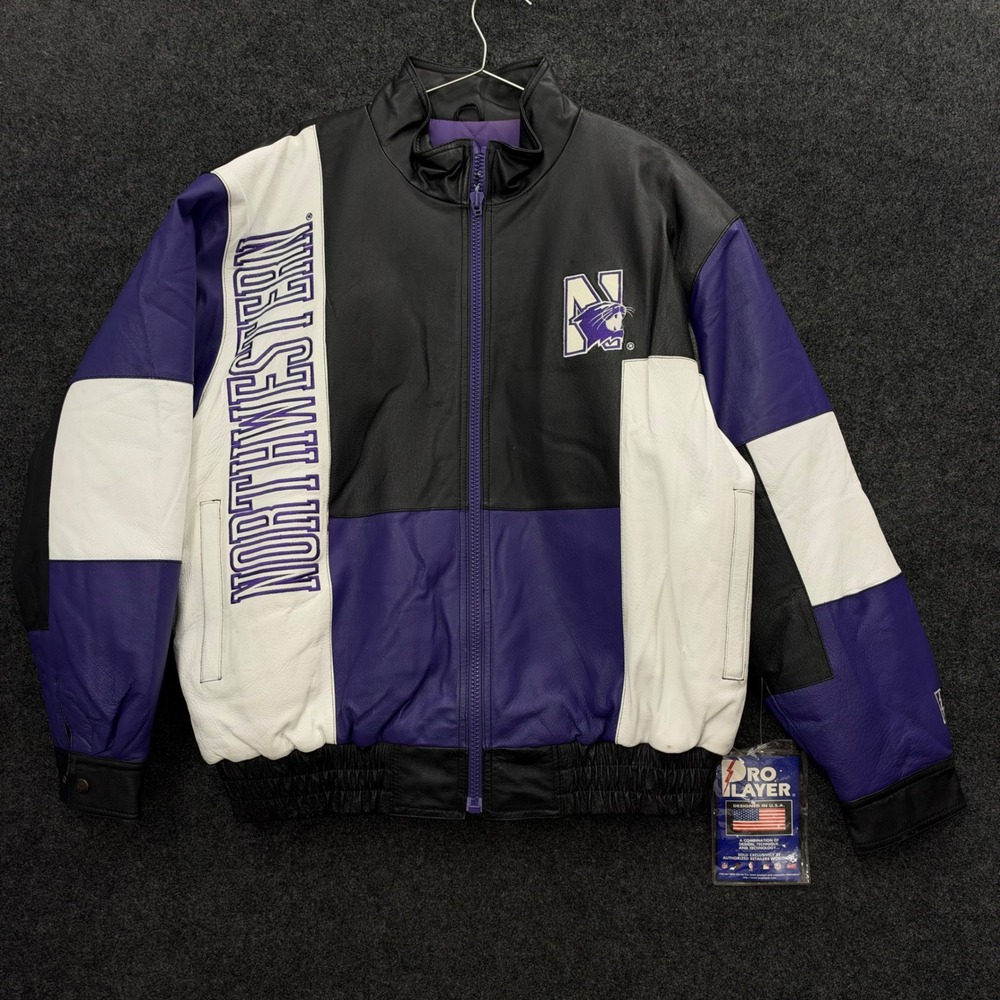 Vintage Pro Player Northwestern Wildcats Leather Jacket 90s Deadstock XL Purple